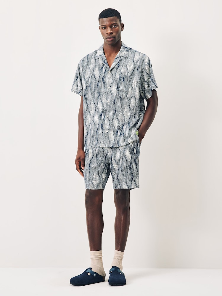 Scotch & Soda Blue Fave Printed Bermuda Elasticated Waist Shorts - Image 1 of 4