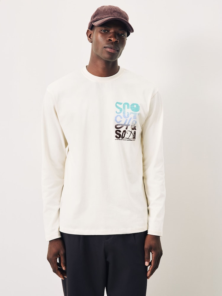 Scotch & Soda Cream Relaxed Fit Artwork T-Shirt Long Sleeve - Image 1 of 5