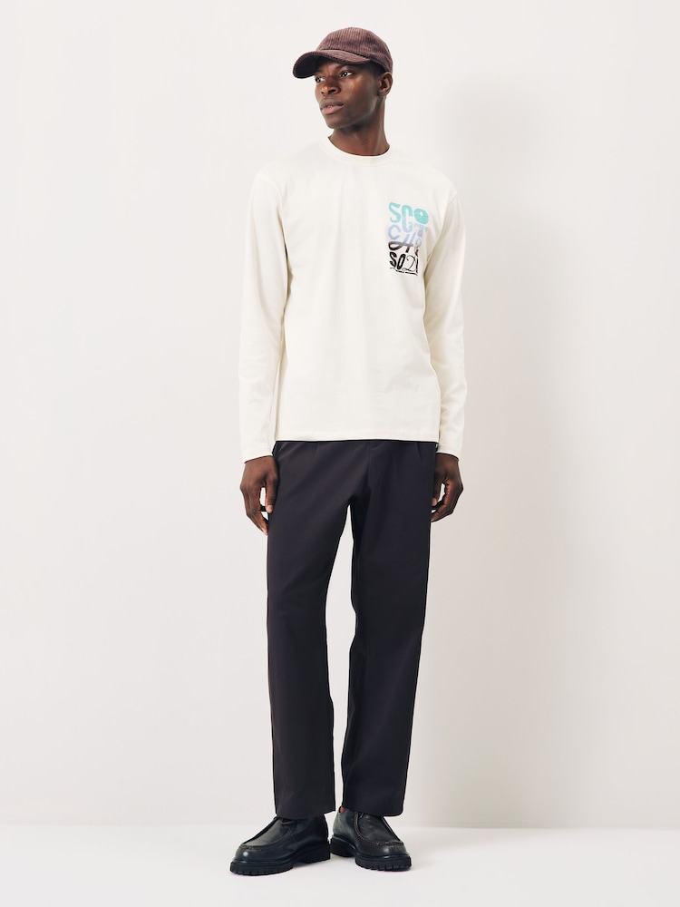 Scotch & Soda Cream Relaxed Fit Artwork T-Shirt Long Sleeve - Image 2 of 5