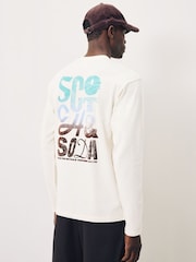 Scotch & Soda Cream Relaxed Fit Artwork T-Shirt Long Sleeve - Image 4 of 5