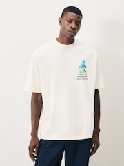 Scotch & Soda Cream Loose Fit Front And Back Artwork T-Shirt - Image 1 of 4