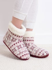 Totes Purple Toasties Ladies Fair Isle Knit Boot Slippers With Faux Fur Cuff - Image 1 of 5