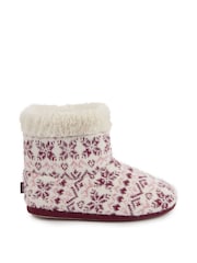 Totes Purple Toasties Ladies Fair Isle Knit Boot Slippers With Faux Fur Cuff - Image 2 of 5