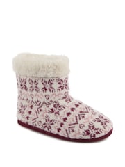 Totes Purple Toasties Ladies Fair Isle Knit Boot Slippers With Faux Fur Cuff - Image 3 of 5