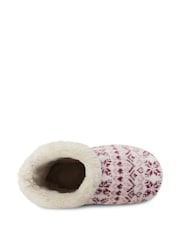 Totes Purple Toasties Ladies Fair Isle Knit Boot Slippers With Faux Fur Cuff - Image 4 of 5