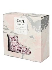 Totes Purple Toasties Ladies Fair Isle Knit Boot Slippers With Faux Fur Cuff - Image 5 of 5