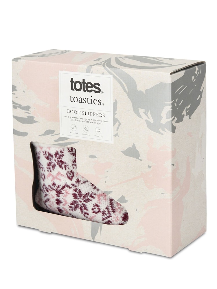 Totes Purple Toasties Ladies Fair Isle Knit Boot Slippers With Faux Fur Cuff - Image 5 of 5