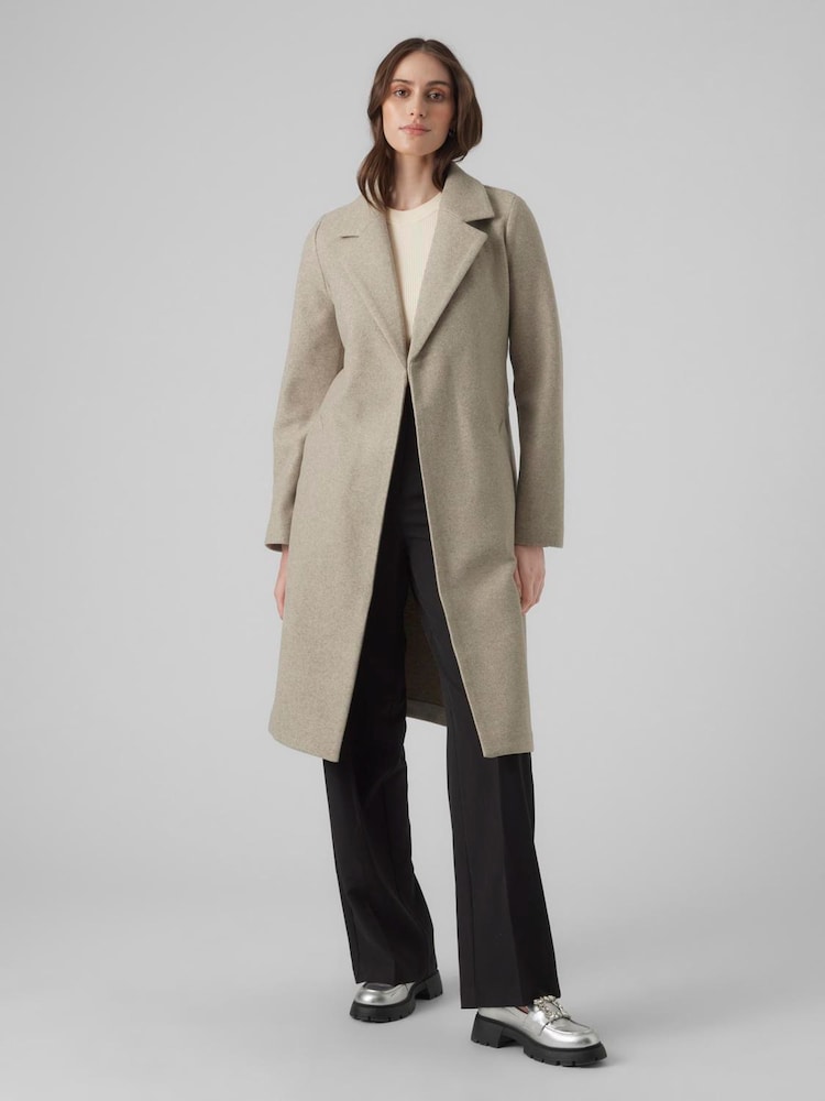 VERO MODA Natural Wrap Front Long Line Coat - Image 1 of 4