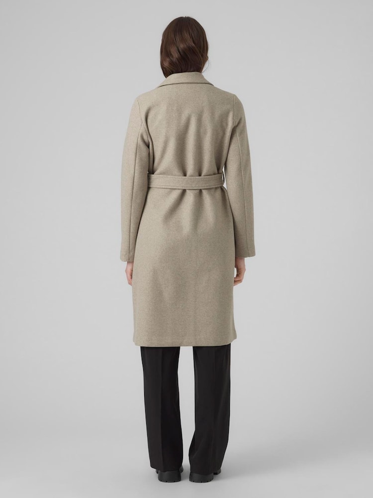 VERO MODA Natural Wrap Front Long Line Coat - Image 2 of 4