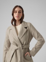 VERO MODA Natural Wrap Front Long Line Coat - Image 3 of 4