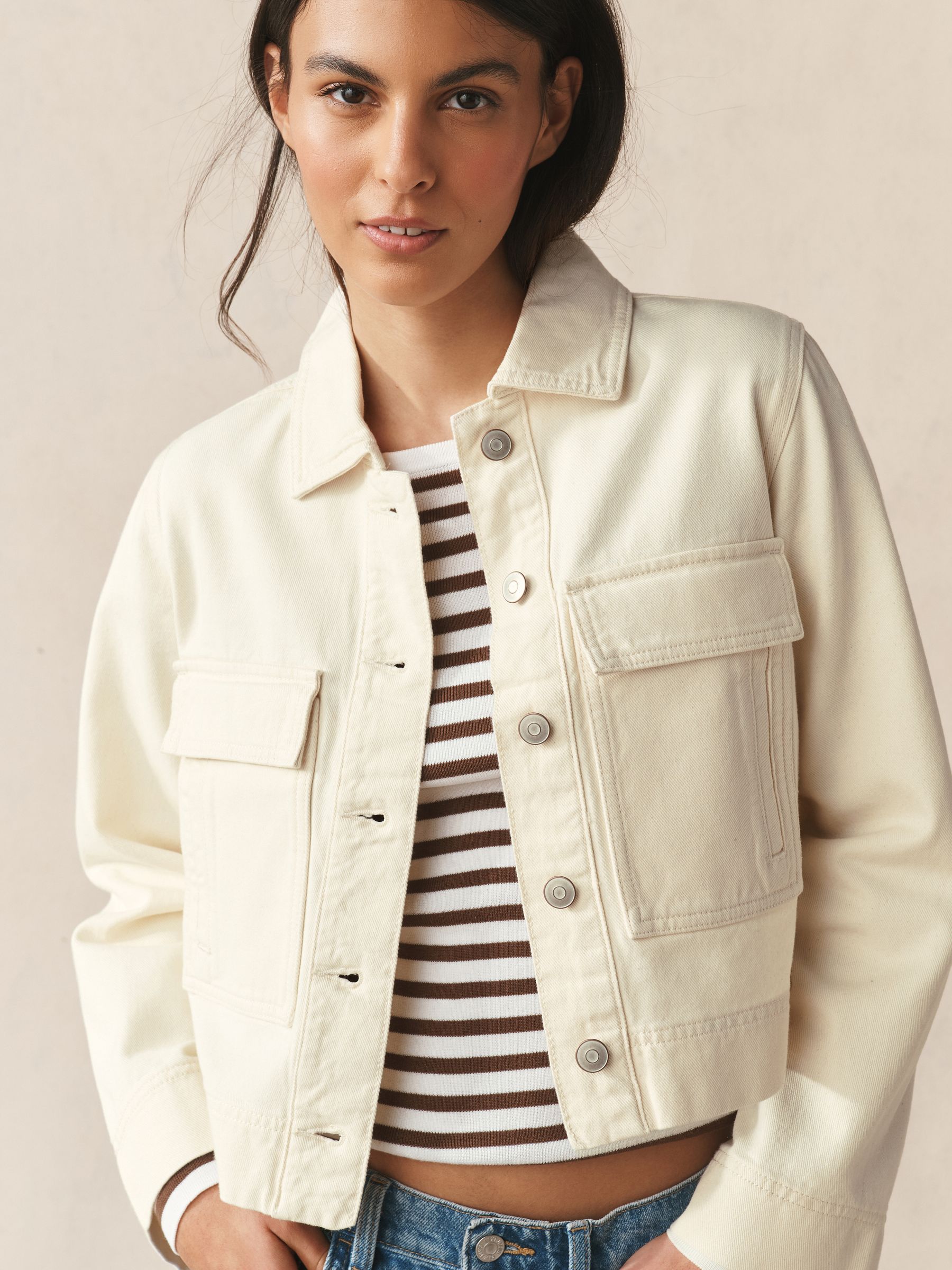 Buy Кремово-бежевий - Cotton Boxy Fit Denim Jacket з сайту Next