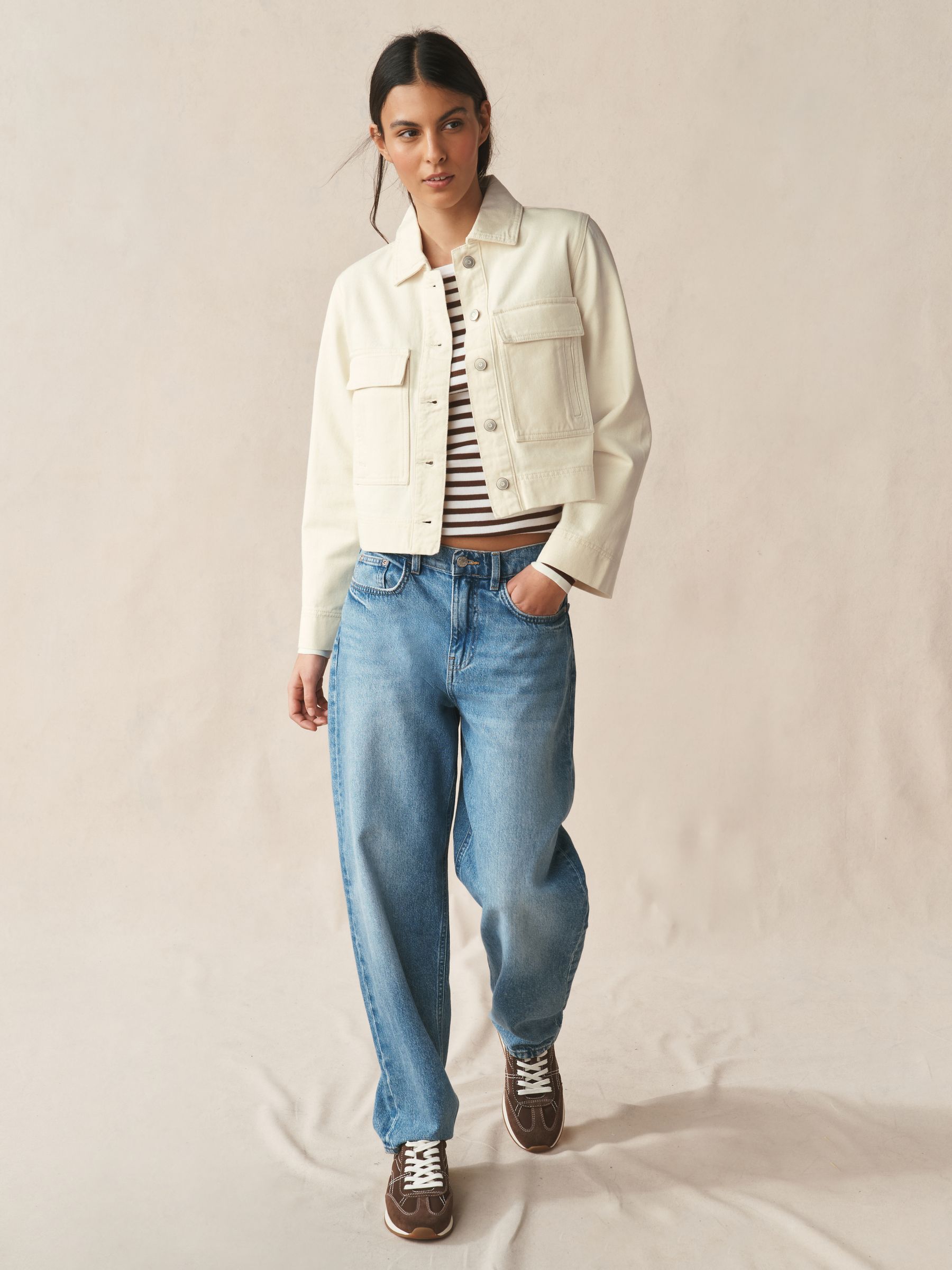 Buy Кремово-бежевий - Cotton Boxy Fit Denim Jacket з сайту Next