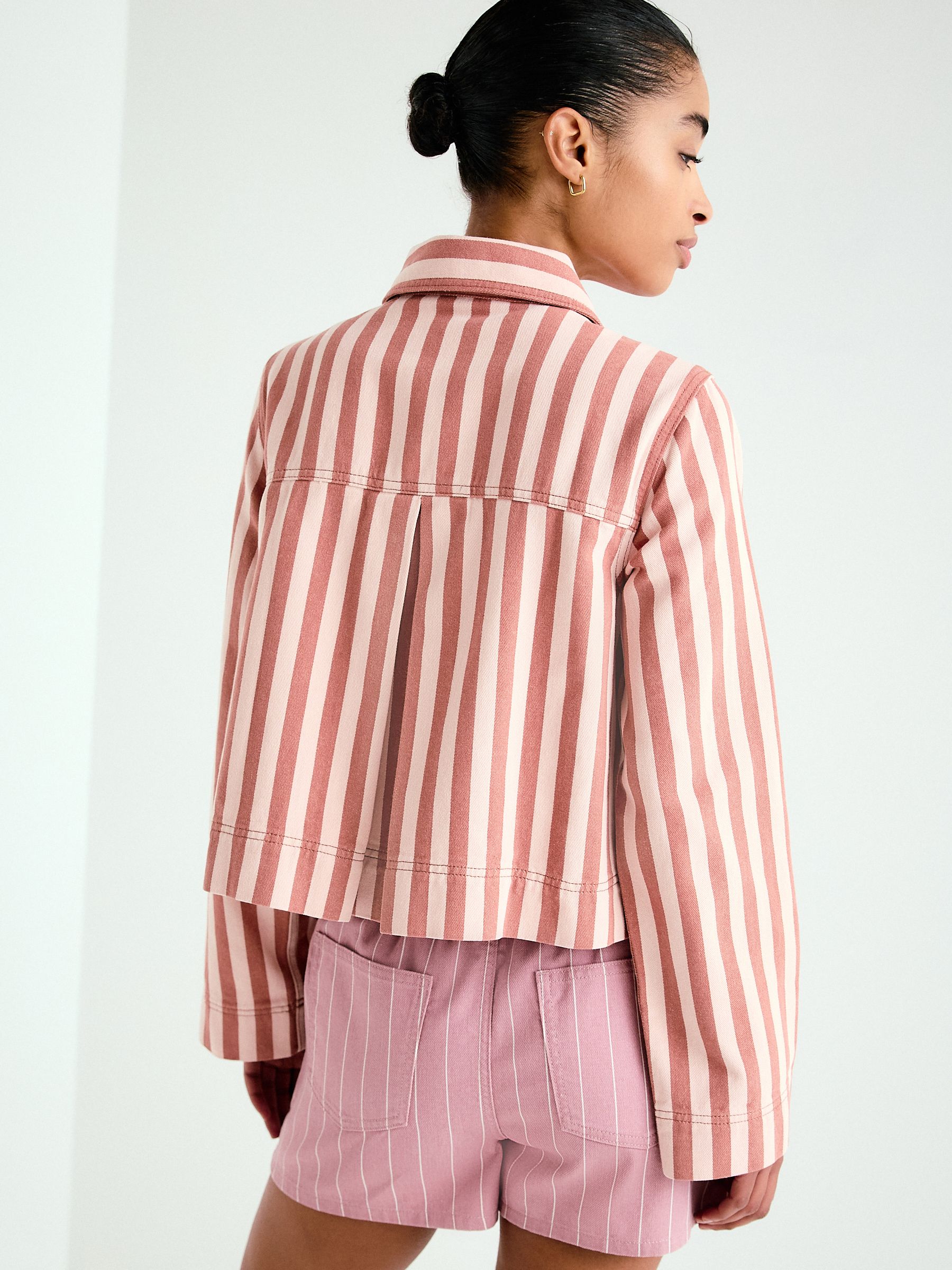 Buy Pink Stripe Cotton Boxy Fit Denim Jacket from Next Romania