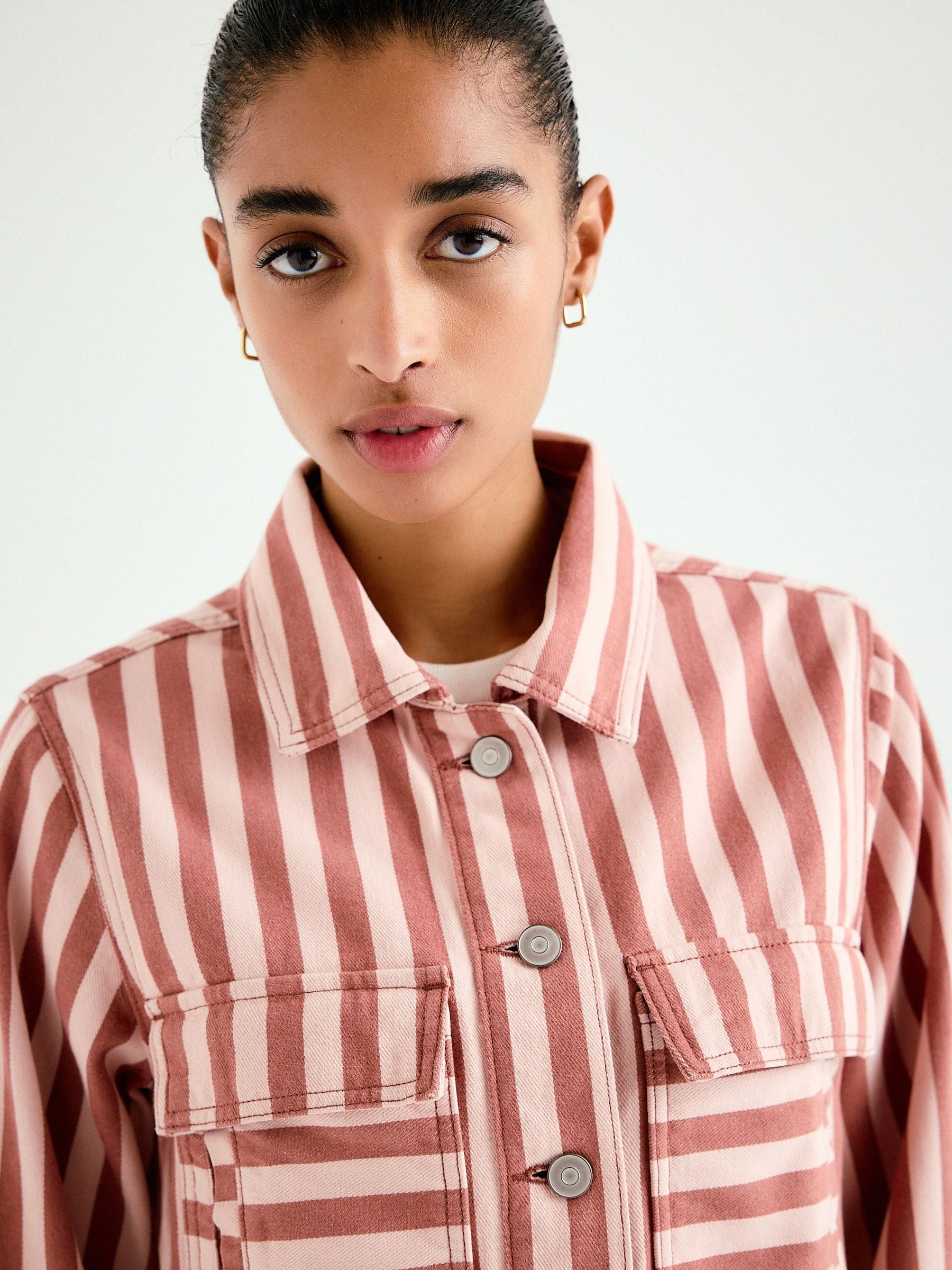 Buy Pink Stripe Cotton Boxy Fit Denim Jacket from Next Romania