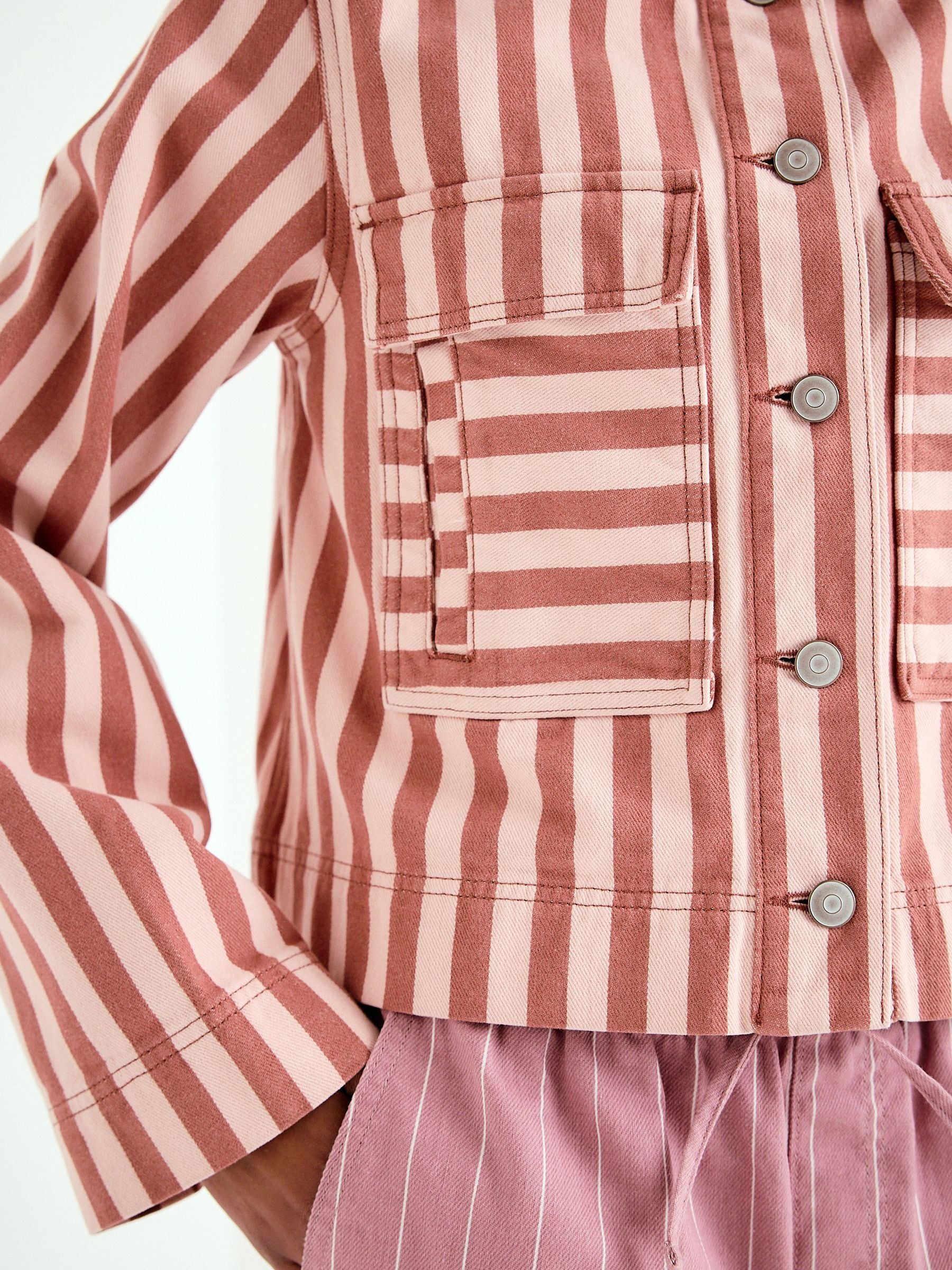 Buy Pink Stripe Cotton Boxy Fit Denim Jacket from Next Romania