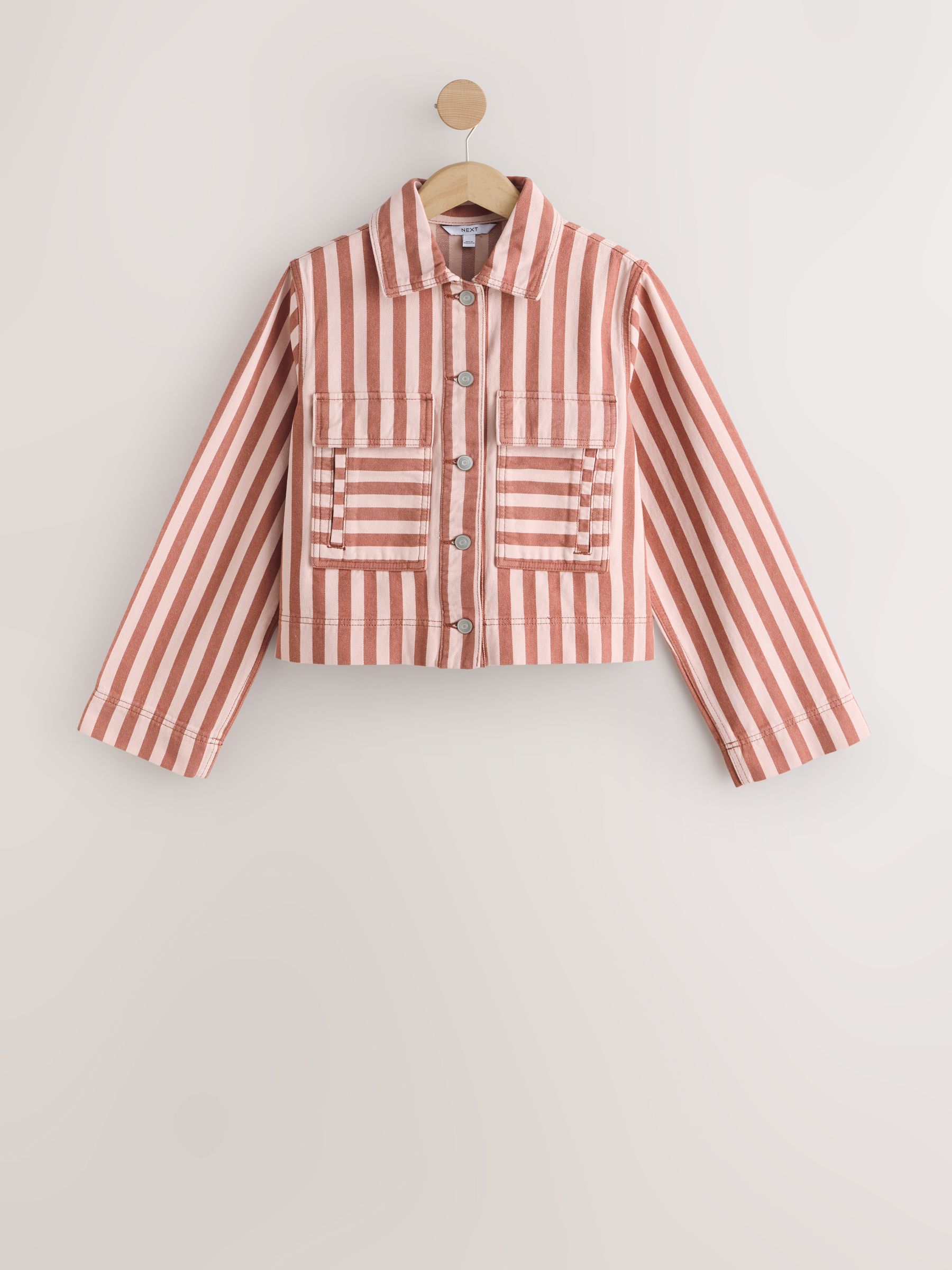 Buy Pink Stripe Cotton Boxy Fit Denim Jacket from Next Romania