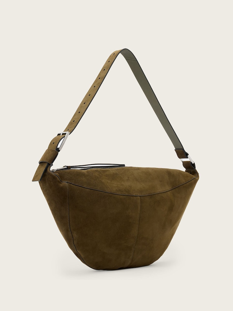 AllSaints Green Luna Suede Shoulder Bag - Image 2 of 7 AllSaints Green Luna Suede Shoulder Bag - Image 2 of 7