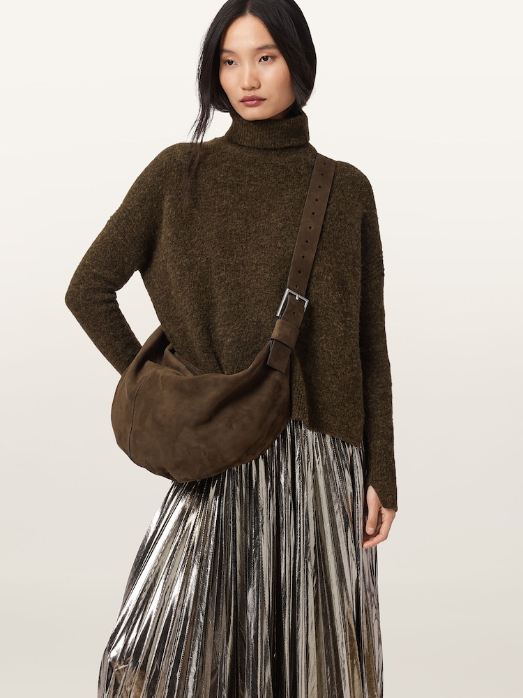 AllSaints Green Luna Suede Shoulder Bag - Image 7 of 7 AllSaints Green Luna Suede Shoulder Bag - Image 7 of 7