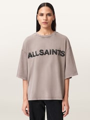 AllSaints Grey Amelie AS Embroidered T-Shirt - Image 1 of 7