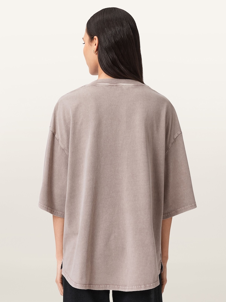 AllSaints Grey Amelie AS Embroidered T-Shirt - Image 2 of 7 AllSaints Grey Amelie AS Embroidered T-Shirt - Image 2 of 7
