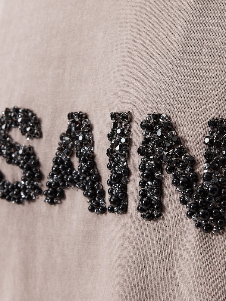 AllSaints Grey Amelie AS Embroidered T-Shirt - Image 7 of 7 AllSaints Grey Amelie AS Embroidered T-Shirt - Image 7 of 7