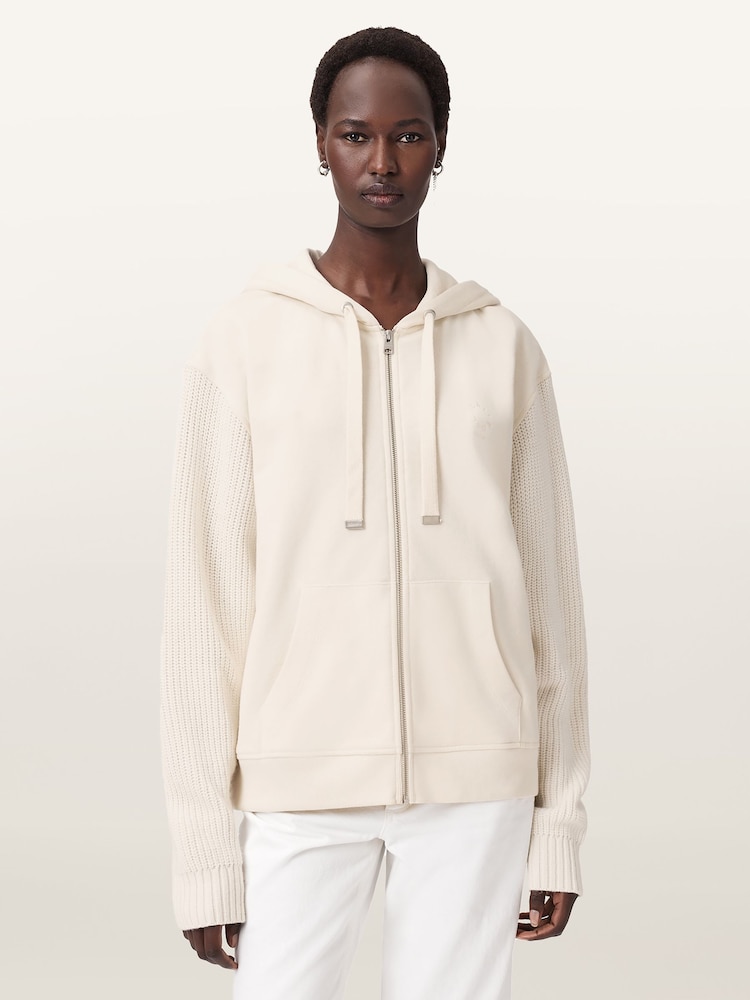AllSaints White Amphie Knit Hoodie - Image 1 of 7