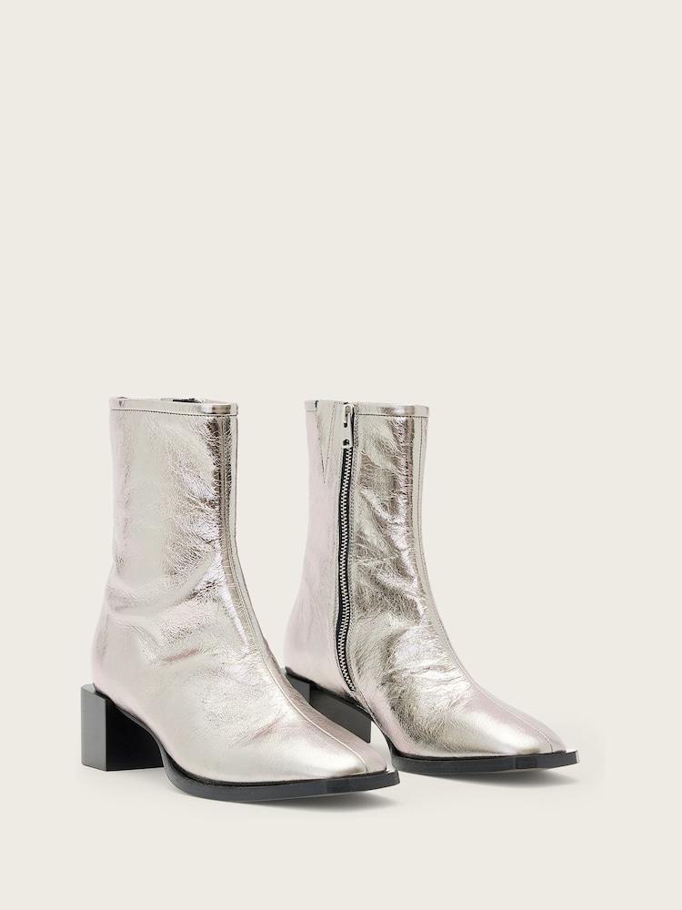 AllSaints Grey Avril Metallic Boots - Image 2 of 7