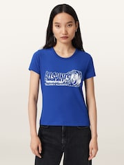 AllSaints Blue Burnout Stevie T-Shirt - Image 1 of 6