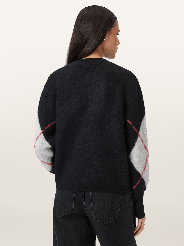 AllSaints Black Lou Argyle Jumper - Image 2 of 7