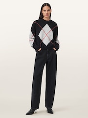AllSaints Black Lou Argyle Jumper - Image 4 of 7