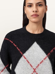 AllSaints Black Lou Argyle Jumper - Image 6 of 7