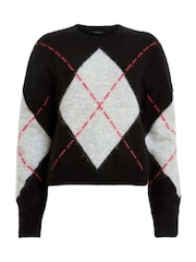 AllSaints Black Lou Argyle Jumper - Image 7 of 7