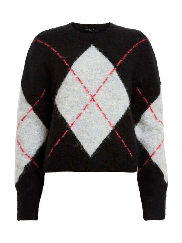 AllSaints Black Lou Argyle Jumper - Image 7 of 7