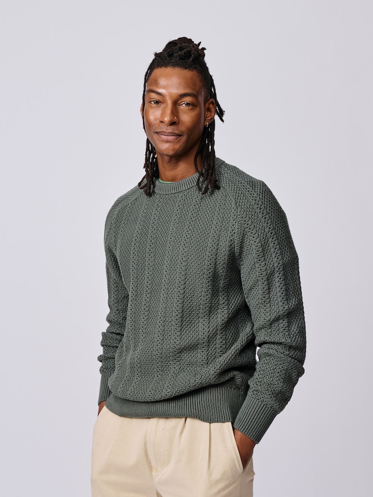 Aubin Green Montrose Textured Crew Neck Jumper - Image 1 of 6