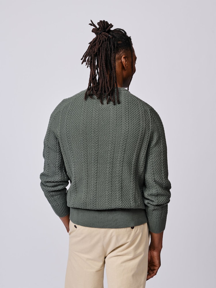 Aubin Green Montrose Textured Crew Neck Jumper - Image 2 of 6