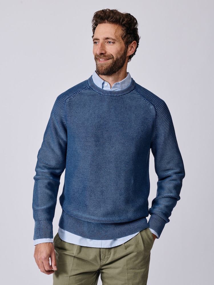 Aubin Blue Saxilby Cotton Tuck Stitch Crew Neck Jumper - Image 1 of 5