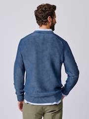 Aubin Blue Saxilby Cotton Tuck Stitch Crew Neck Jumper - Image 2 of 5