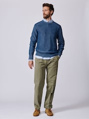 Aubin Blue Saxilby Cotton Tuck Stitch Crew Neck Jumper - Image 3 of 5