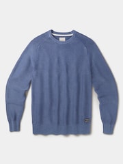 Aubin Blue Saxilby Cotton Tuck Stitch Crew Neck Jumper - Image 5 of 5