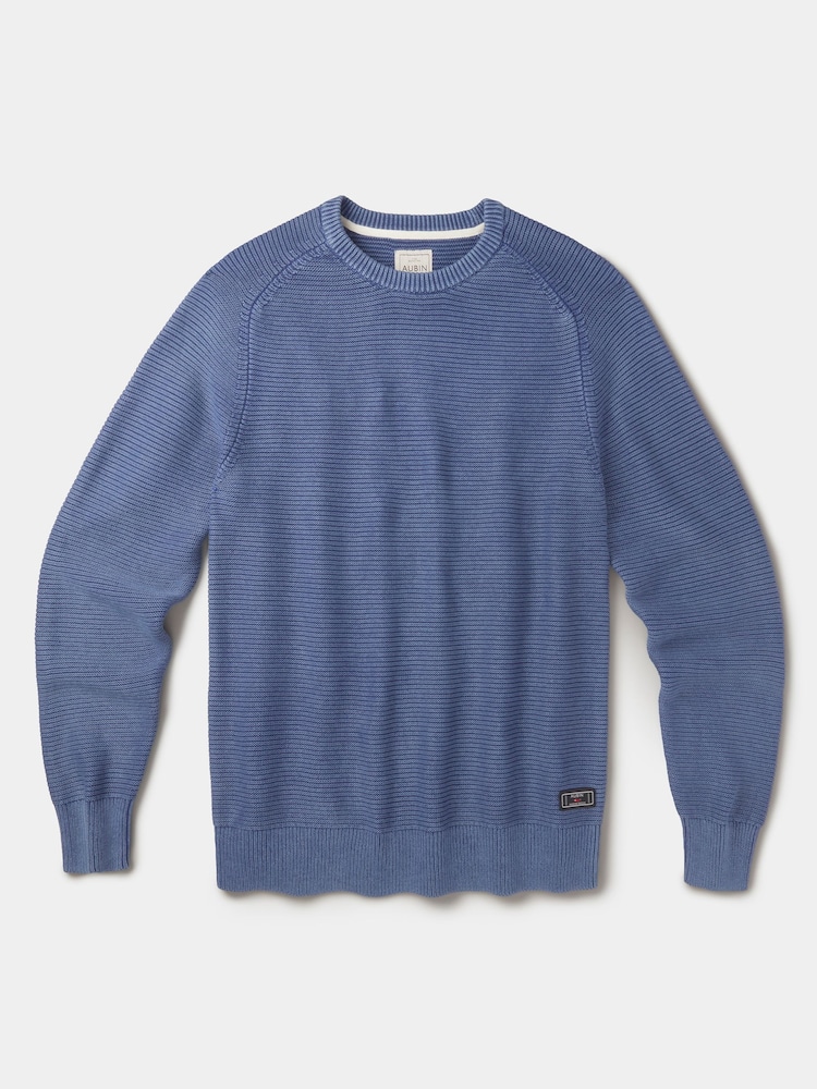 Aubin Blue Saxilby Cotton Tuck Stitch Crew Neck Jumper - Image 5 of 5