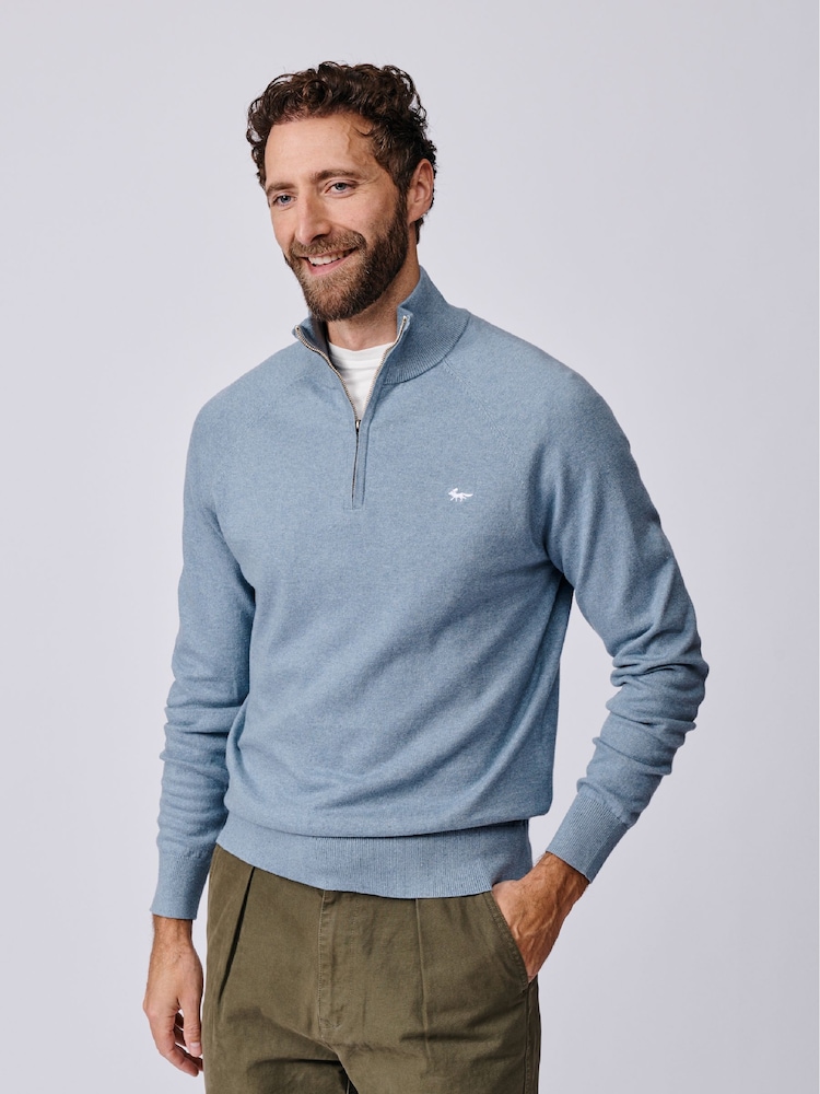 Aubin Blue Bonby Zip Neck Jumper - Image 1 of 7