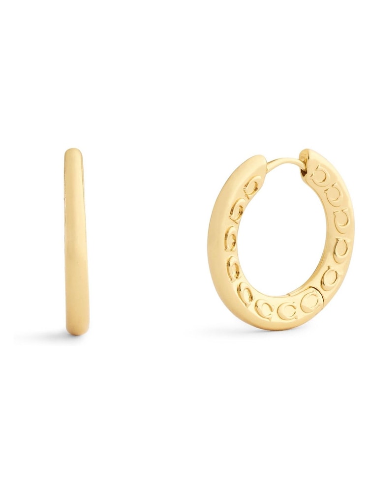 COACH Gold Tone Signature C Small Hoop Earrings - Image 1 of 3 COACH Gold Tone Signature C Small Hoop Earrings - Image 1 of 3
