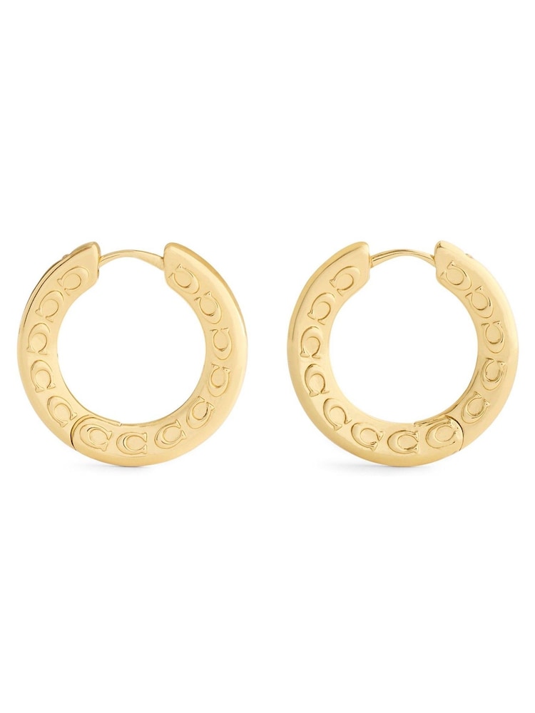 COACH Gold Tone Signature C Small Hoop Earrings - Image 2 of 3 COACH Gold Tone Signature C Small Hoop Earrings - Image 2 of 3