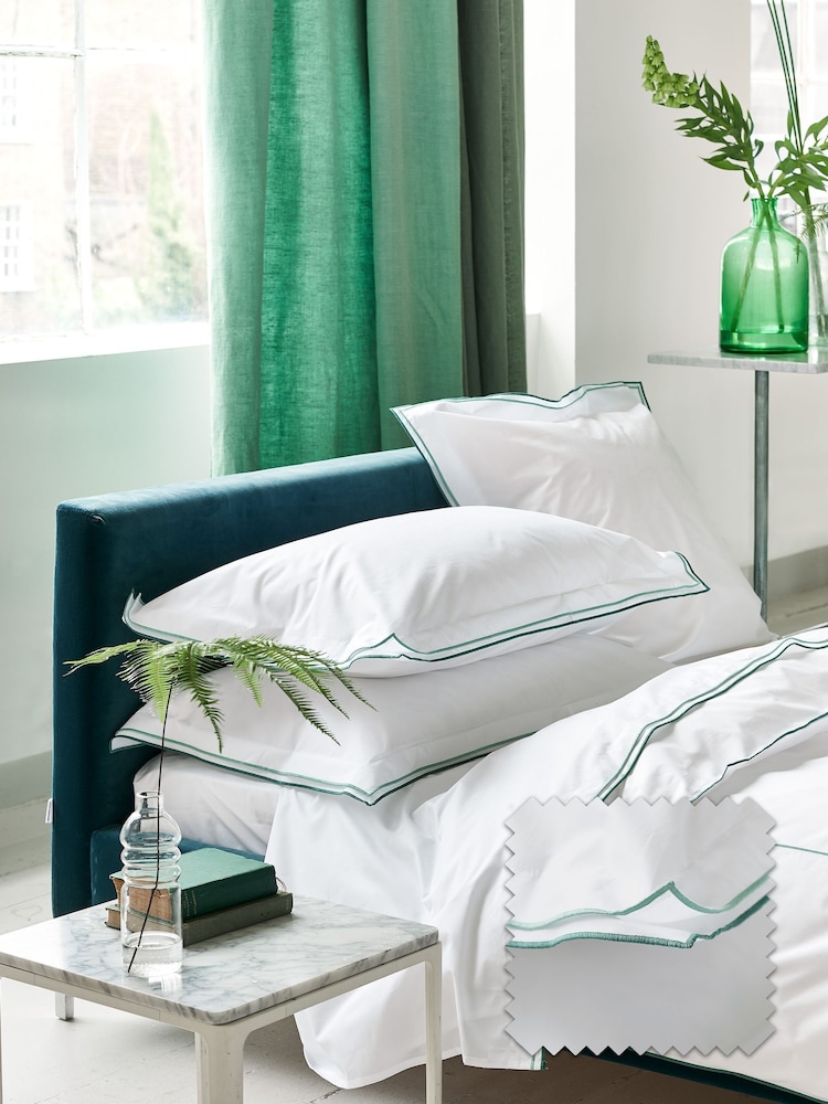 Designers Guild Porcelain Green Astor 400 Thread Count Duvet Cover and Pillowcase Set - Image 1 of 4 Designers Guild Porcelain Green Astor 400 Thread Count Duvet Cover and Pillowcase Set - Image 1 of 4