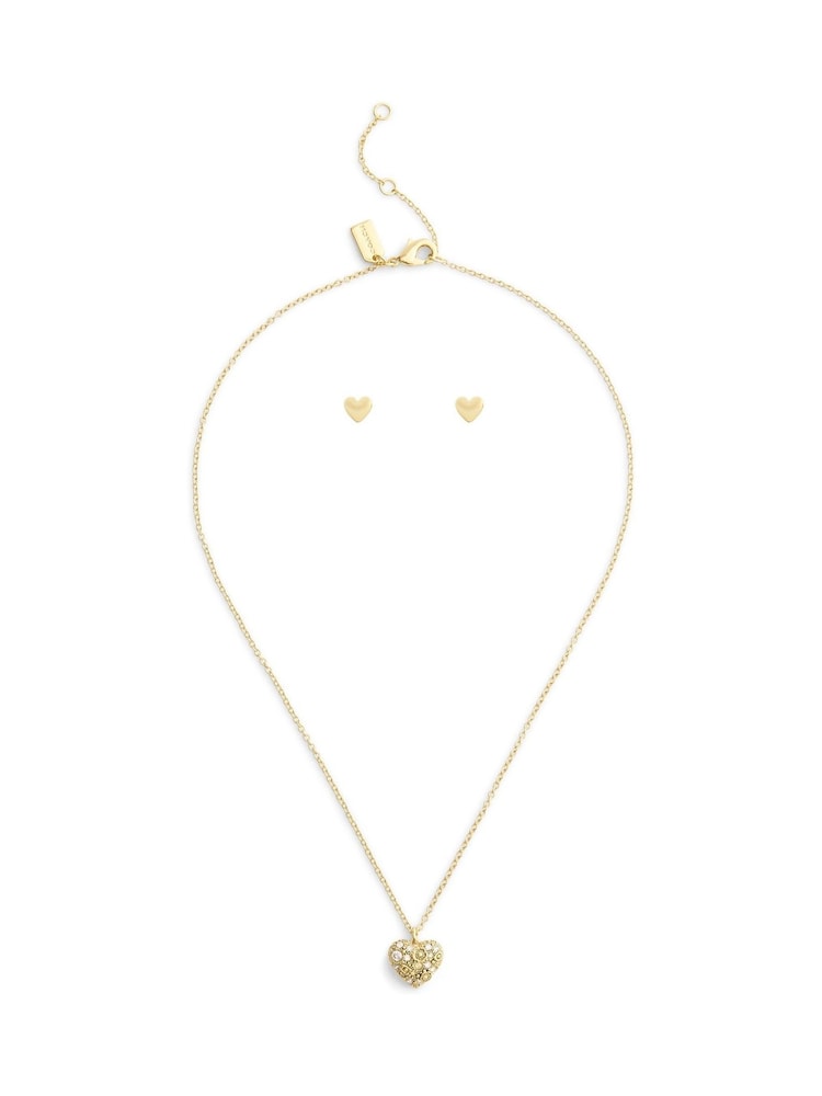 COACH Gold Tone Signature C Pavé Heart Boxed Jewelry Set - Image 1 of 6