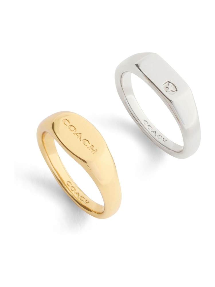 COACH Gold Tone Signature Signet Duo Ring Set - Image 1 of 3