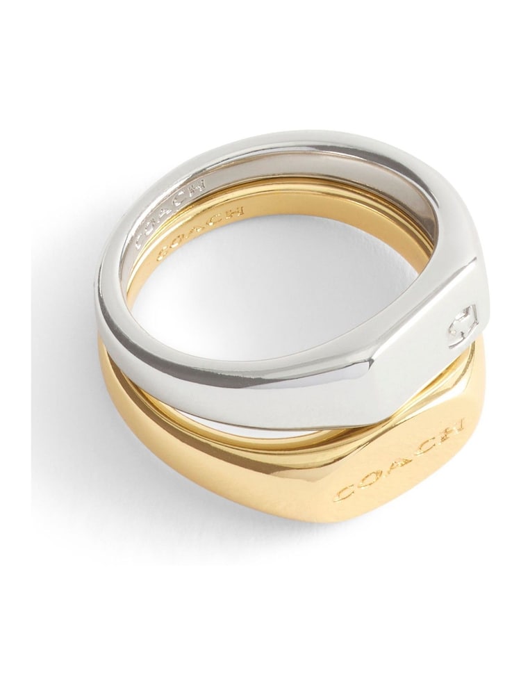 COACH Gold Tone Signature Signet Duo Ring Set - Image 3 of 3
