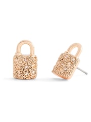 COACH Gold Tone Signature C Pavé Padlock Stud Boxed Earrings - Image 2 of 4