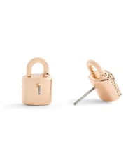 COACH Gold Tone Signature C Pavé Padlock Stud Boxed Earrings - Image 3 of 4