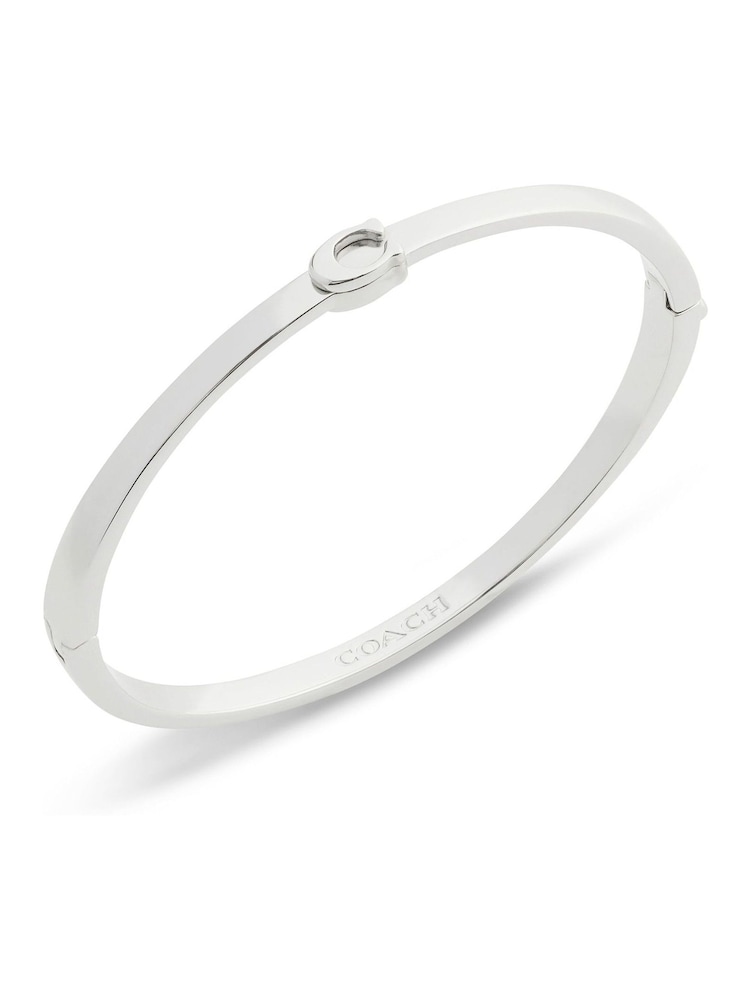 COACH Silver Tone Signature C Bangle Boxed Bracelet - Image 1 of 9 COACH Silver Tone Signature C Bangle Boxed Bracelet - Image 1 of 9